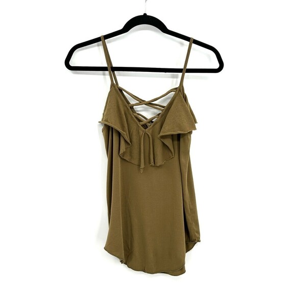 NWT CHASER Olive Green Strappy Draped Front Spaghetti Strap Tank Top Size Medium - Picture 1 of 4